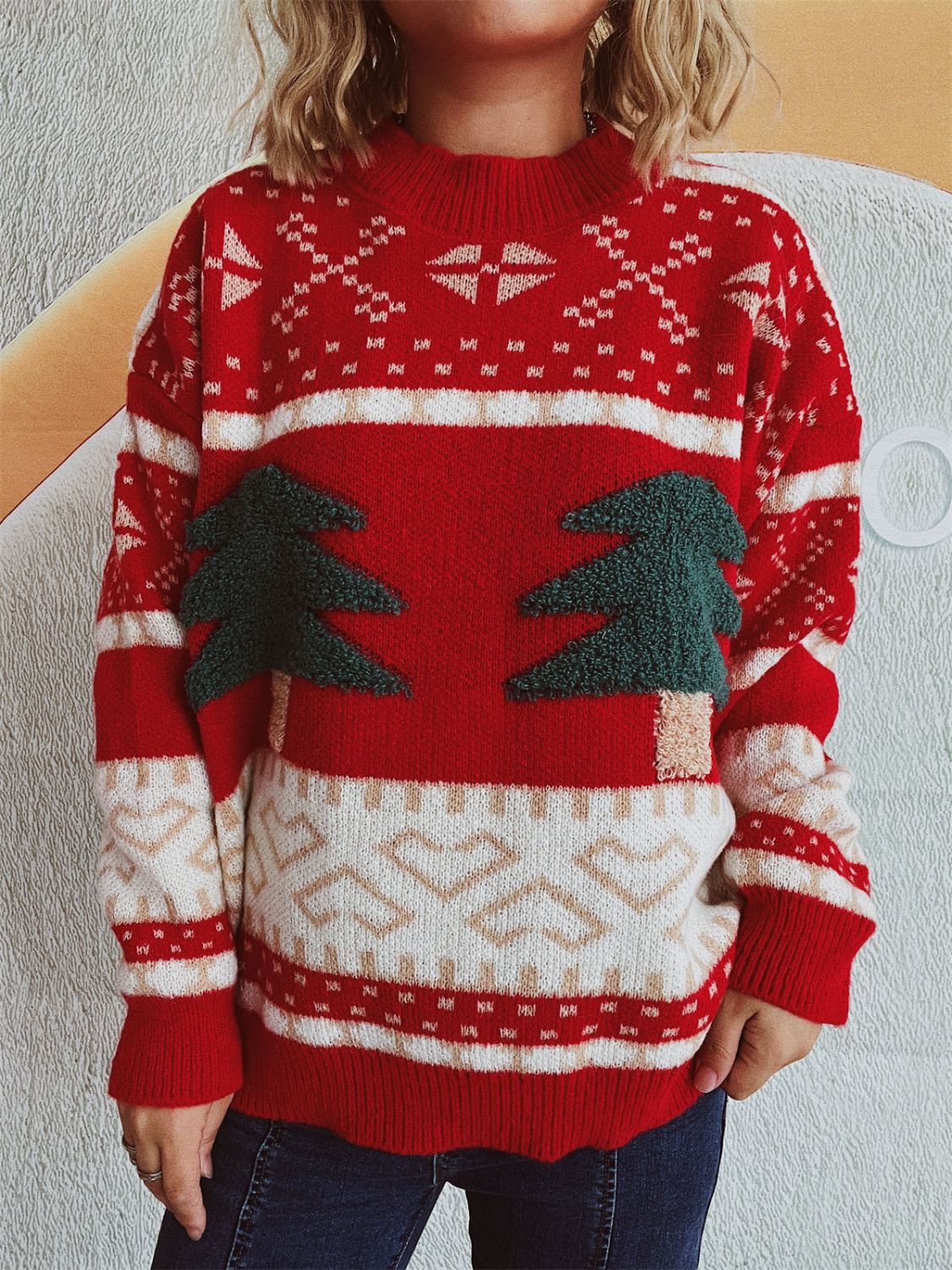 Lotte - Feestelijke Kerstboom Sweater met Lange Mouwen