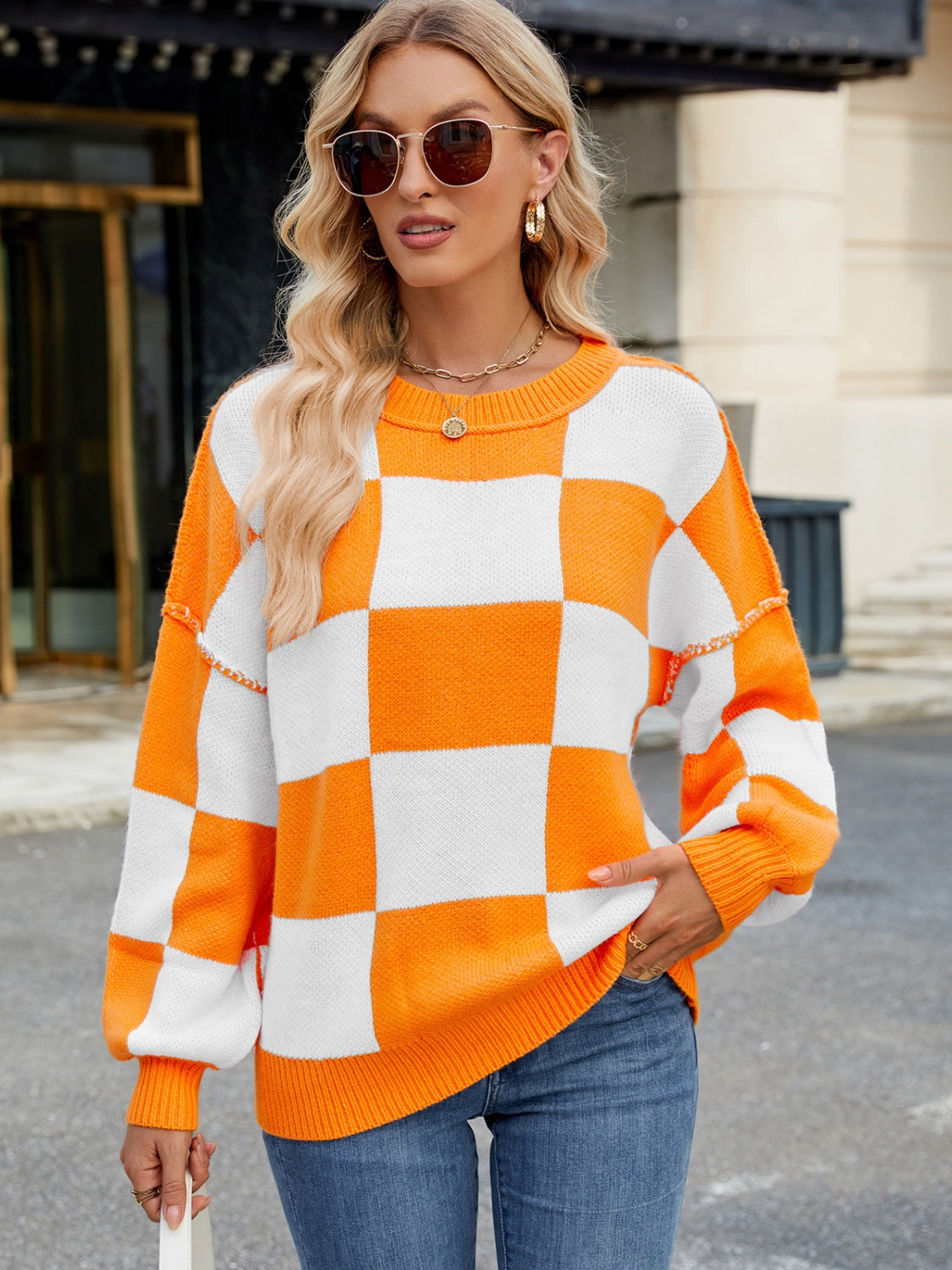 Emma - Stijlvolle Geruite Sweater met Lange Mouwen