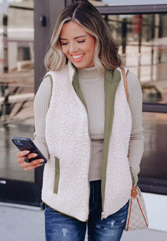 Lotte - Knusse Fuzzy Vest met Rits en Ruime Zakken