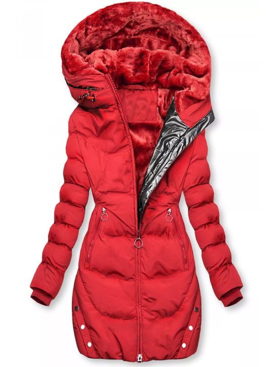 Elegante Halflange Winterjas met Capuchon en Fluwelen Voering