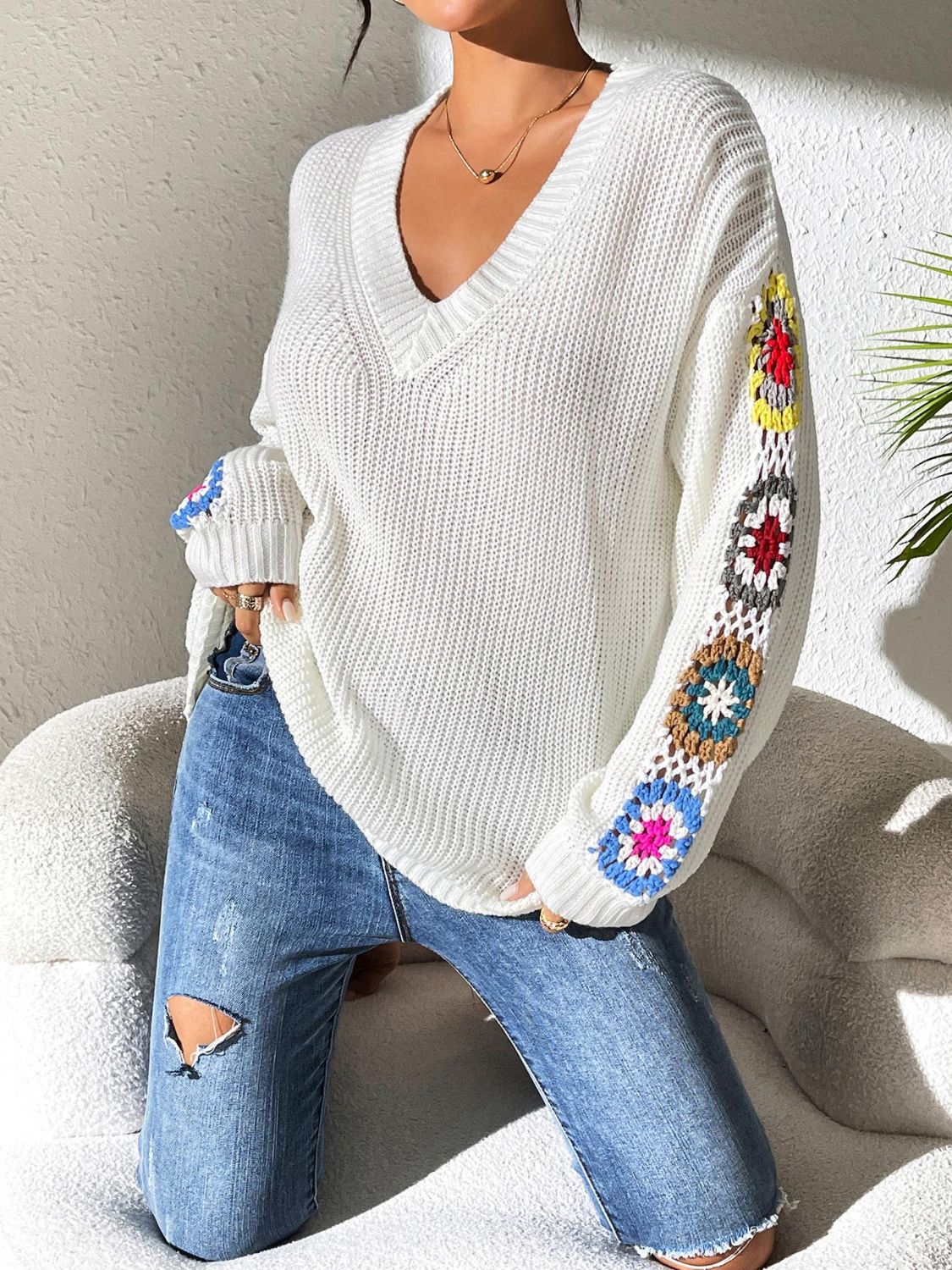 Lotte - V-hals Bloemen Sweater
