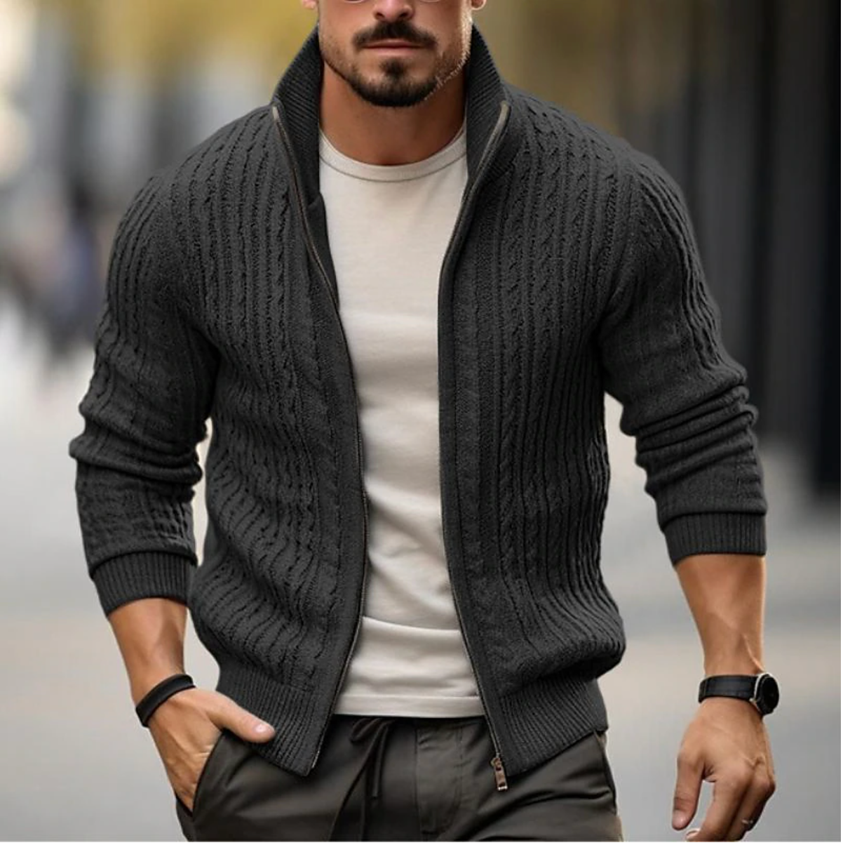 Jasper - Strakke Cardigan Sweater met Rits