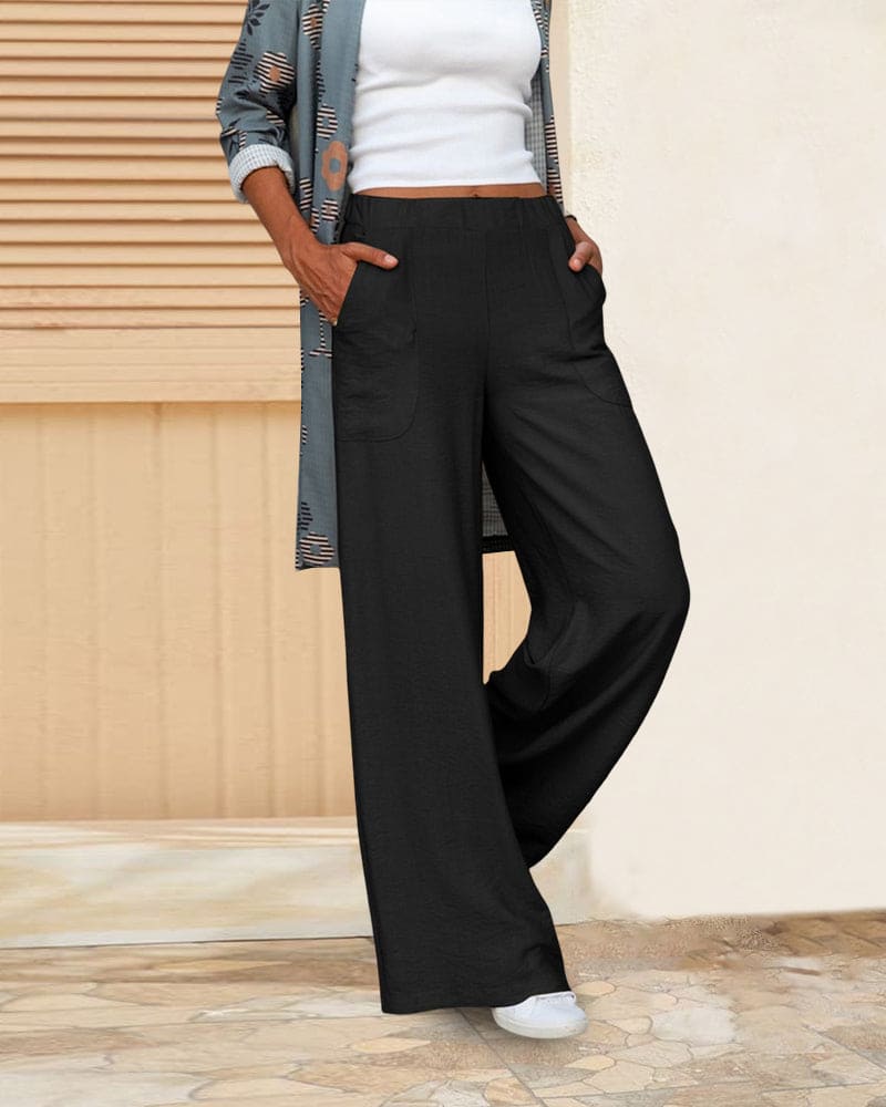 Comfortabele Wijde Broek met Elastische Taille en Zakken