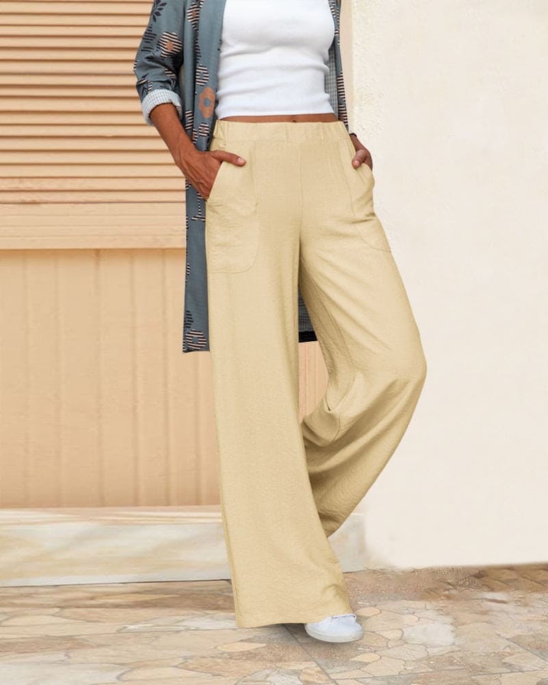 Comfortabele Wijde Broek met Elastische Taille en Zakken