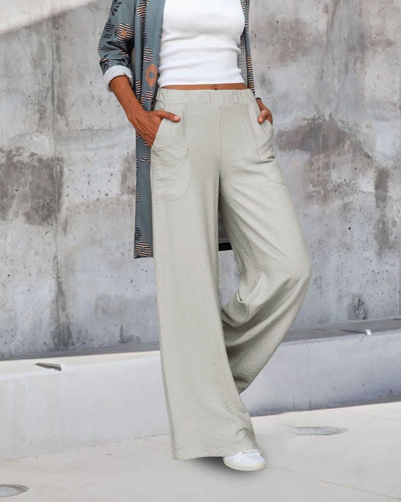 Comfortabele Wijde Broek met Elastische Taille en Zakken