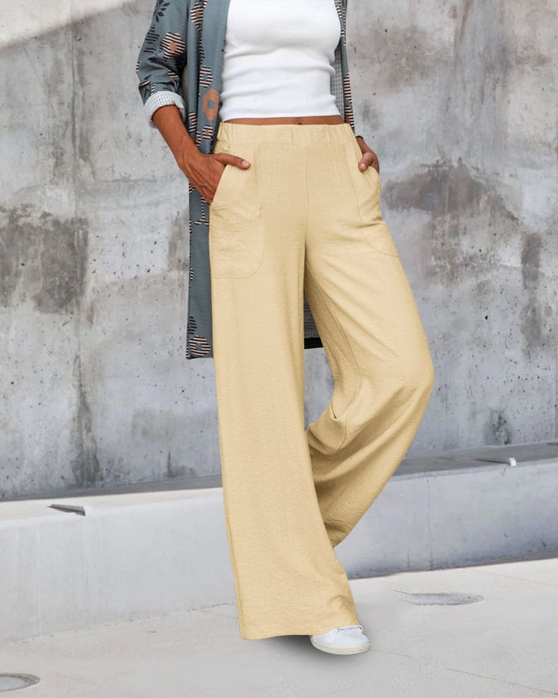 Comfortabele Wijde Broek met Elastische Taille en Zakken