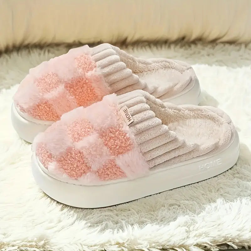 Lotte - Luxe Fluffy Pantoffels met Ruitmotief