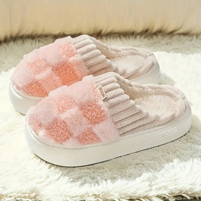 Lotte - Luxe Fluffy Pantoffels met Ruitmotief