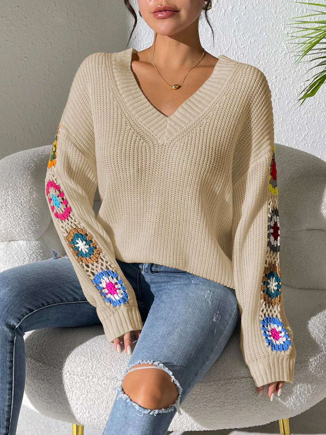 Lotte - V-hals Bloemen Sweater