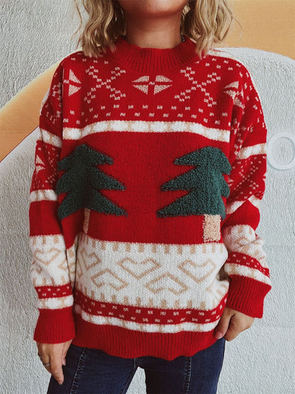 Lotte - Feestelijke Kerstboom Sweater met Lange Mouwen