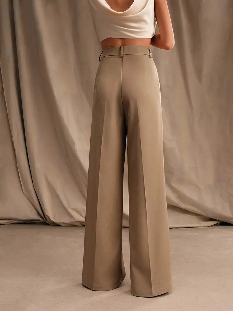 Lena - Elegante Hoge Taille Broek met Wijde Pijpen