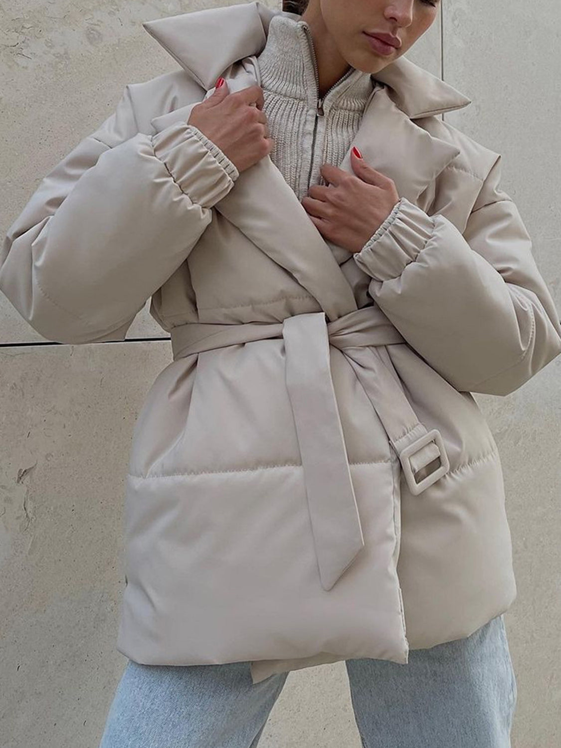 Sophie - Stijlvolle Puffer Winterjas met Riem
