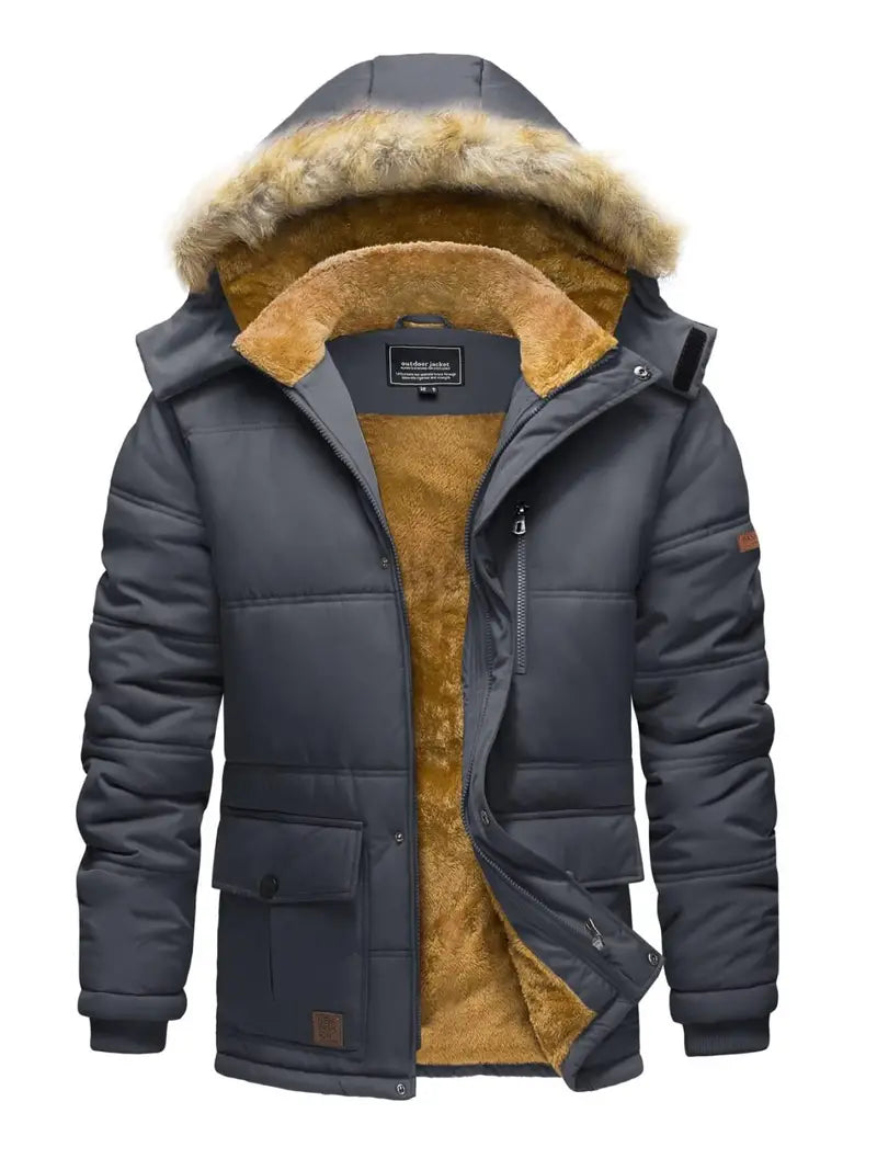 Luxe Winter Fleece Gevoerde Jas met Afneembare Bontkraag