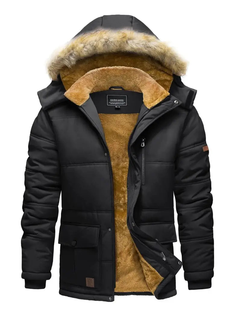 Luxe Winter Fleece Gevoerde Jas met Afneembare Bontkraag