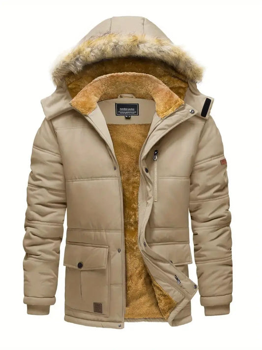 Luxe Winter Fleece Gevoerde Jas met Afneembare Bontkraag