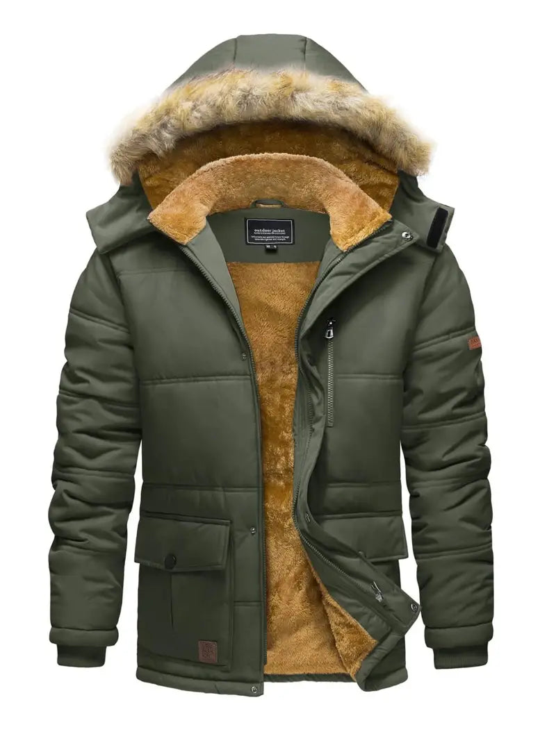 Luxe Winter Fleece Gevoerde Jas met Afneembare Bontkraag