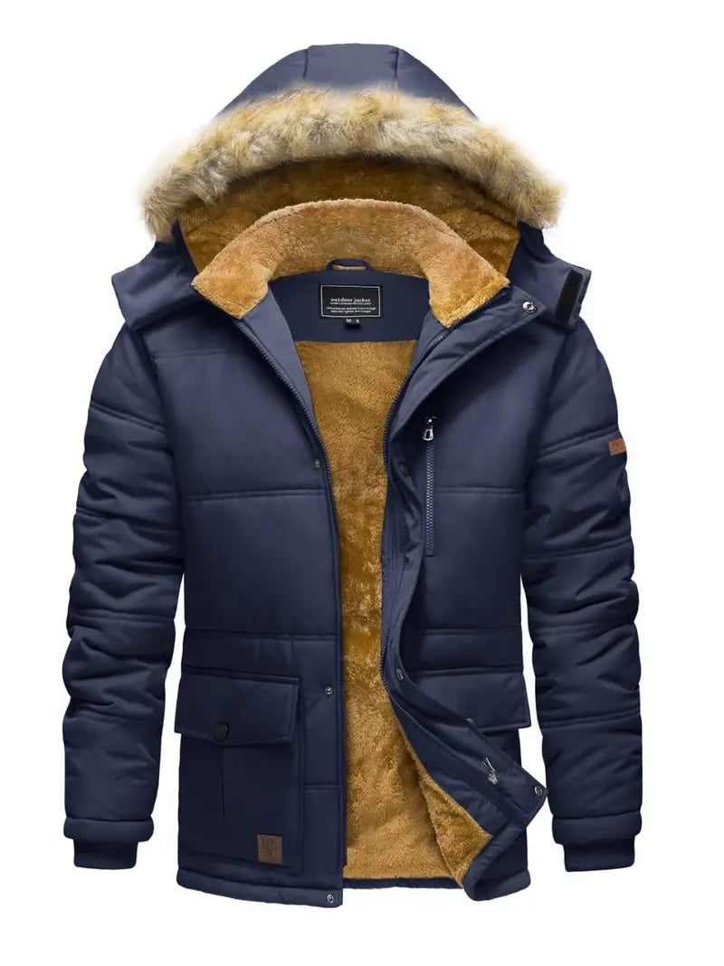Luxe Winter Fleece Gevoerde Jas met Afneembare Bontkraag