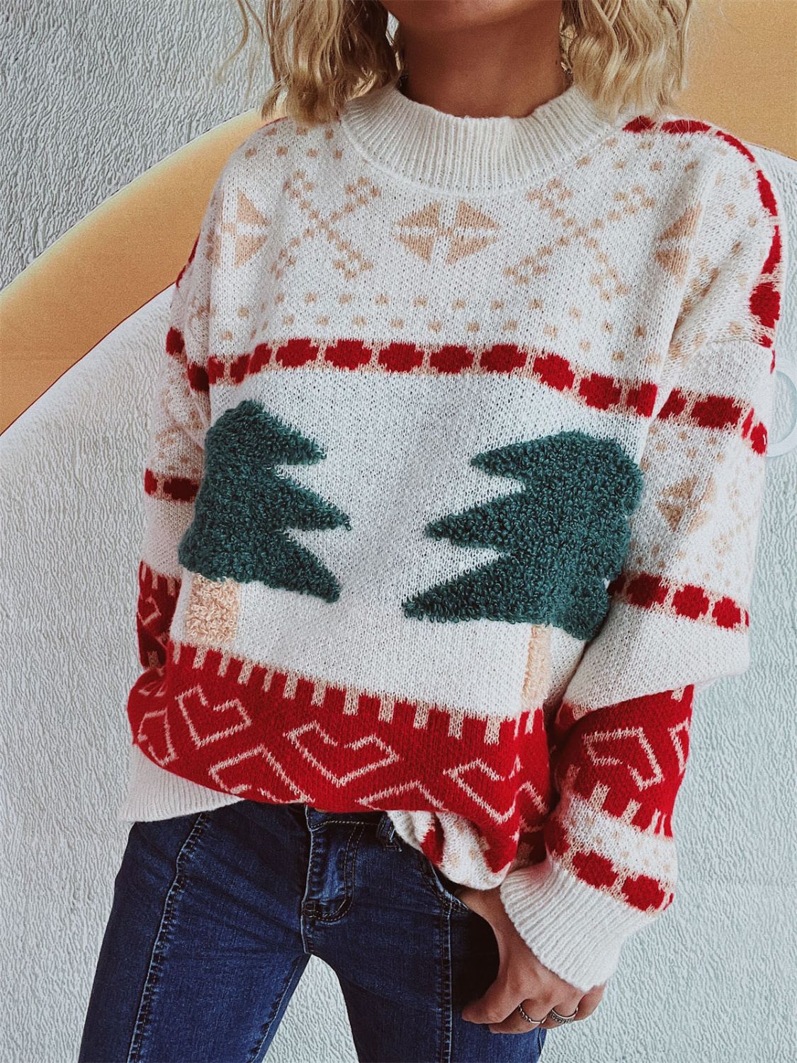 Lotte - Feestelijke Kerstboom Sweater met Lange Mouwen