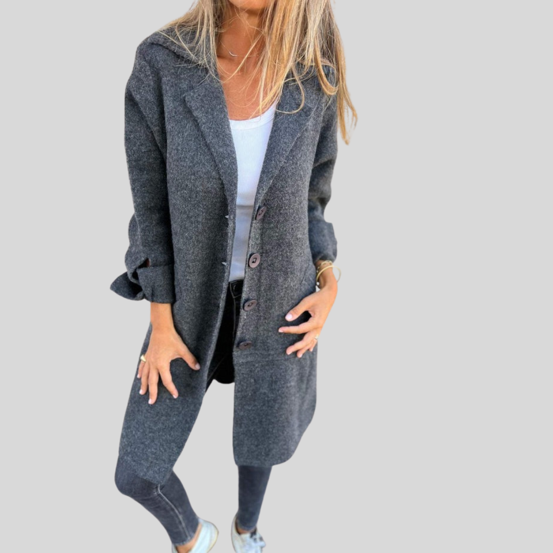 Livia - Lange Wollen Jas met Knopen