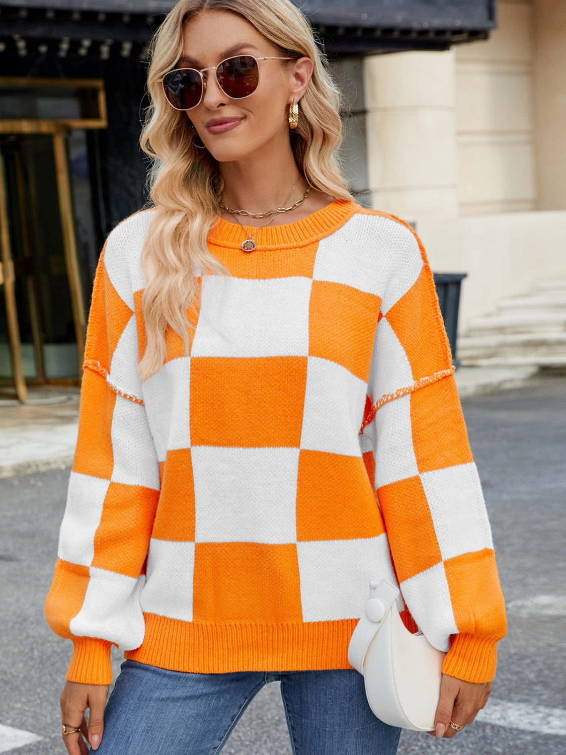 Emma - Stijlvolle Geruite Sweater met Lange Mouwen