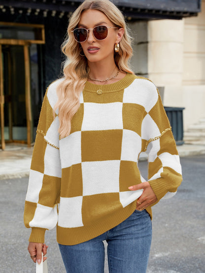 Emma - Stijlvolle Geruite Sweater met Lange Mouwen