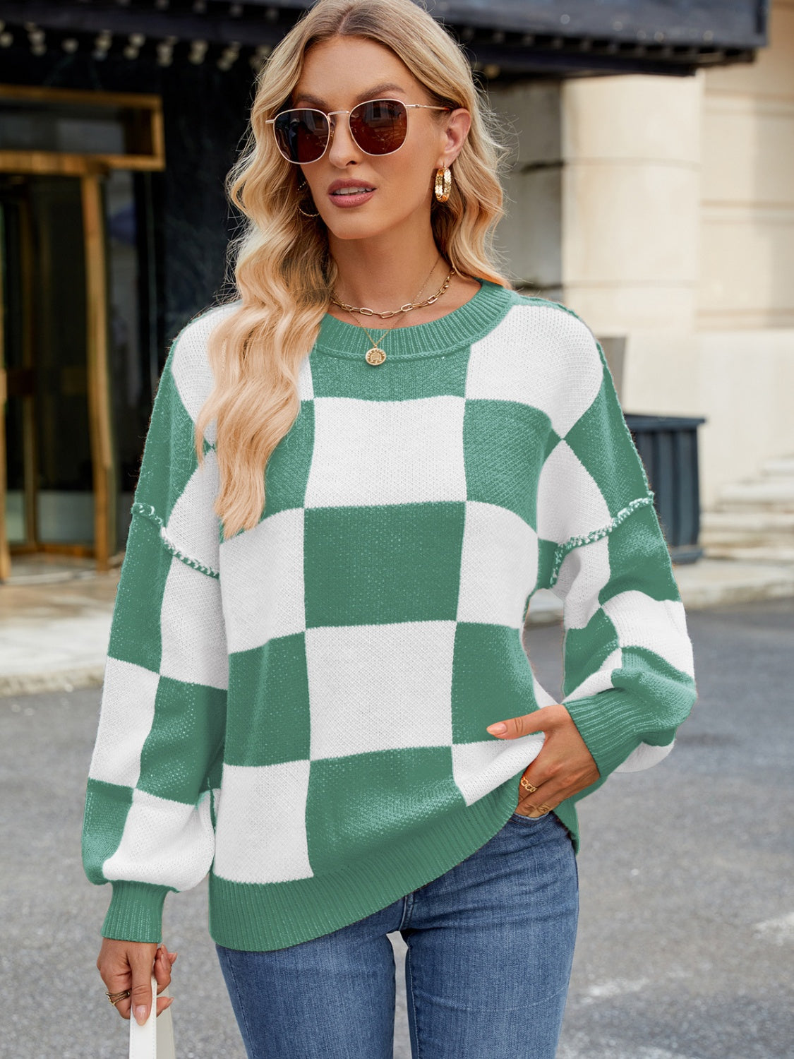 Emma - Stijlvolle Geruite Sweater met Lange Mouwen