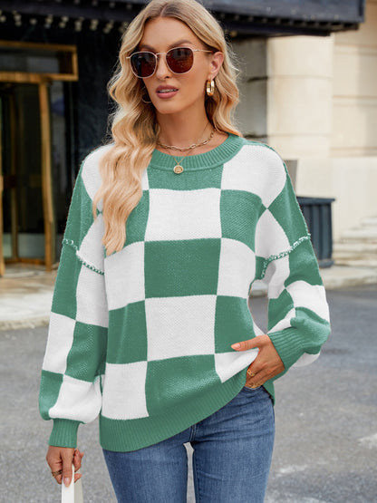 Emma - Stijlvolle Geruite Sweater met Lange Mouwen