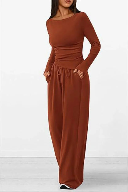 Lina - Comfortabele Ronde Hals Lange Mouw Top en Broek Set
