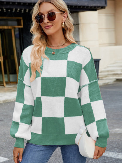 Emma - Stijlvolle Geruite Sweater met Lange Mouwen