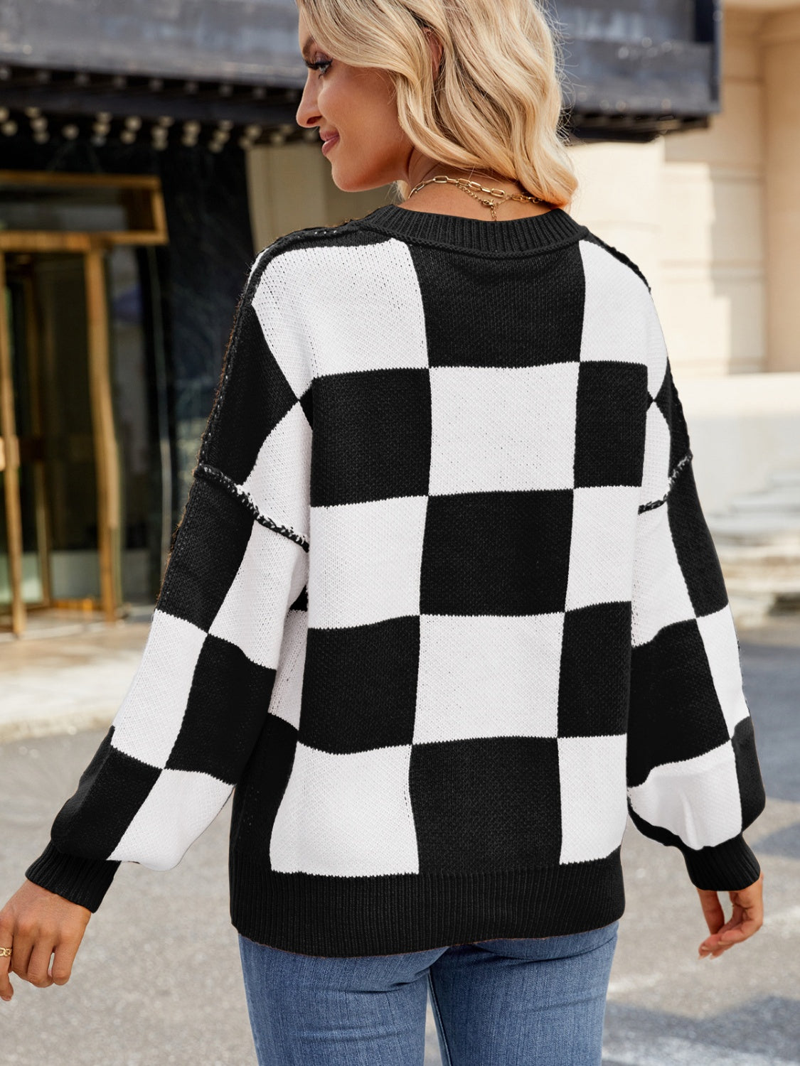 Emma - Stijlvolle Geruite Sweater met Lange Mouwen