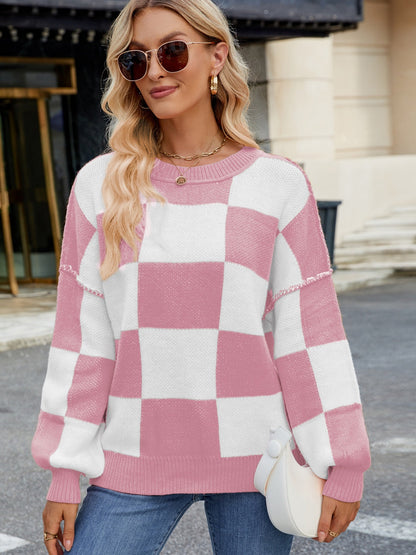 Emma - Stijlvolle Geruite Sweater met Lange Mouwen