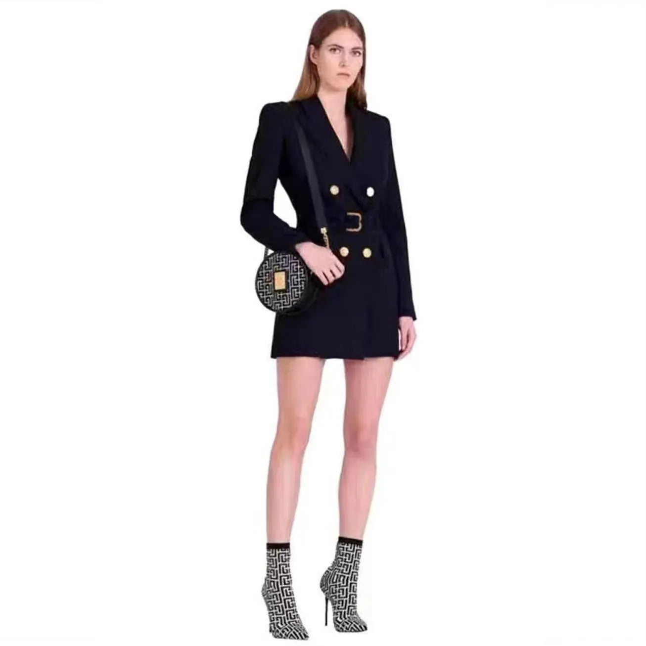 Elegante Blazerjurk met Luxe Knopen en Taille Riempje