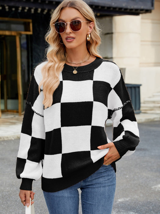 Emma - Stijlvolle Geruite Sweater met Lange Mouwen