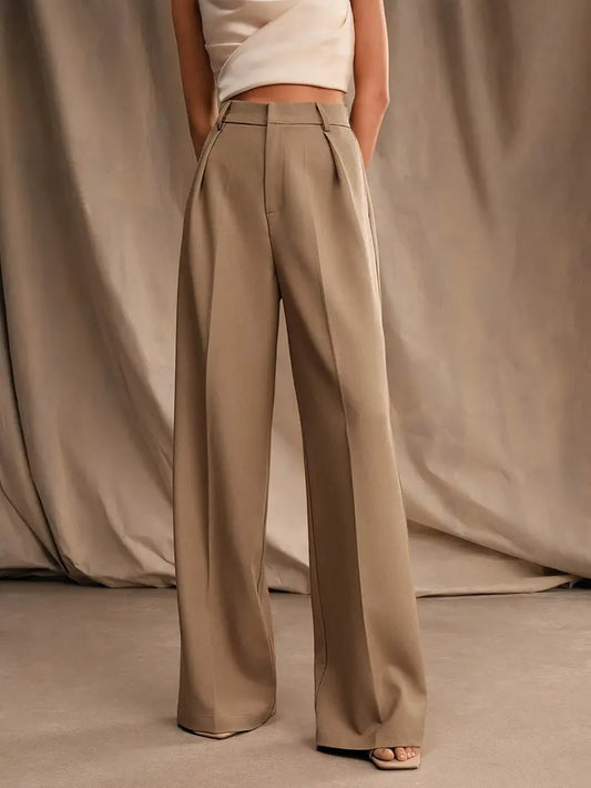 Lena - Elegante Hoge Taille Broek met Wijde Pijpen