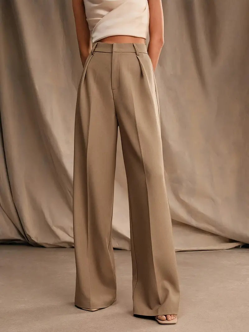 Lena - Elegante Hoge Taille Broek met Wijde Pijpen