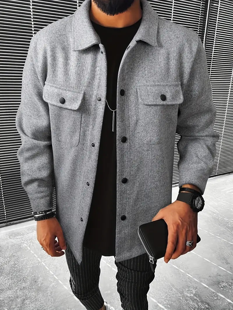 Casual Herenjack met Knoopsluiting voor Herfst en Winter