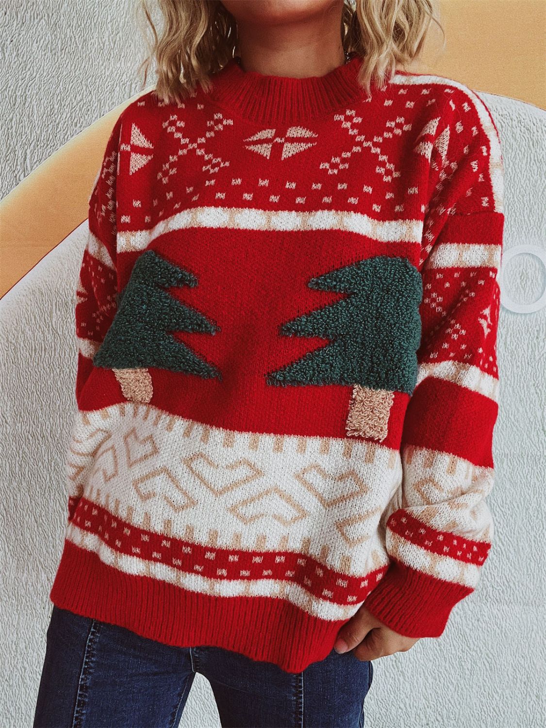 Lotte - Feestelijke Kerstboom Sweater met Lange Mouwen