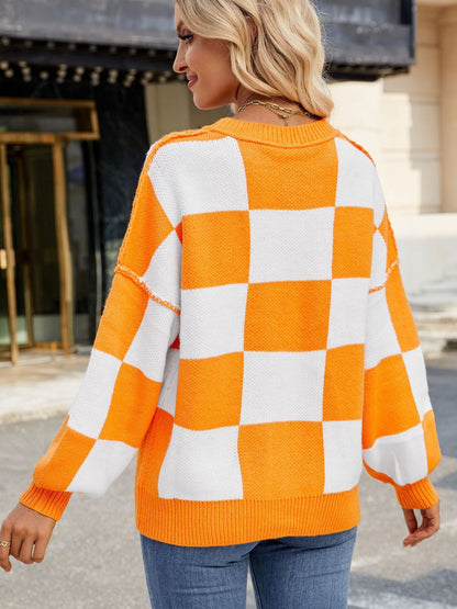 Emma - Stijlvolle Geruite Sweater met Lange Mouwen