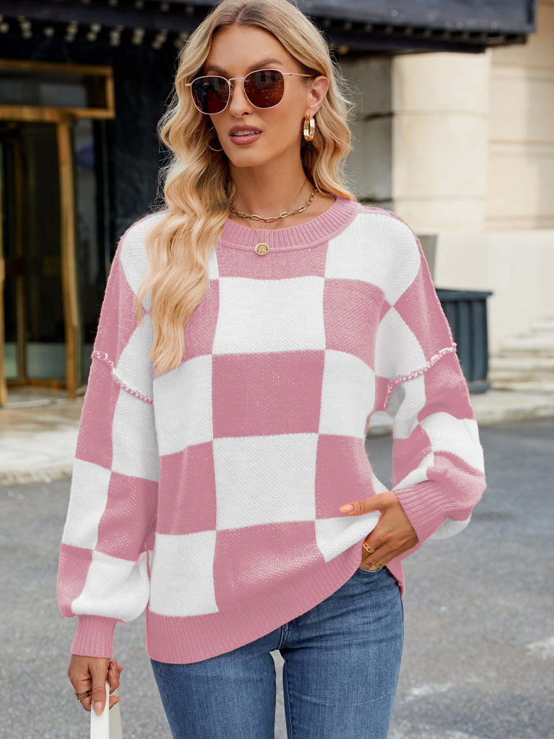 Emma - Stijlvolle Geruite Sweater met Lange Mouwen
