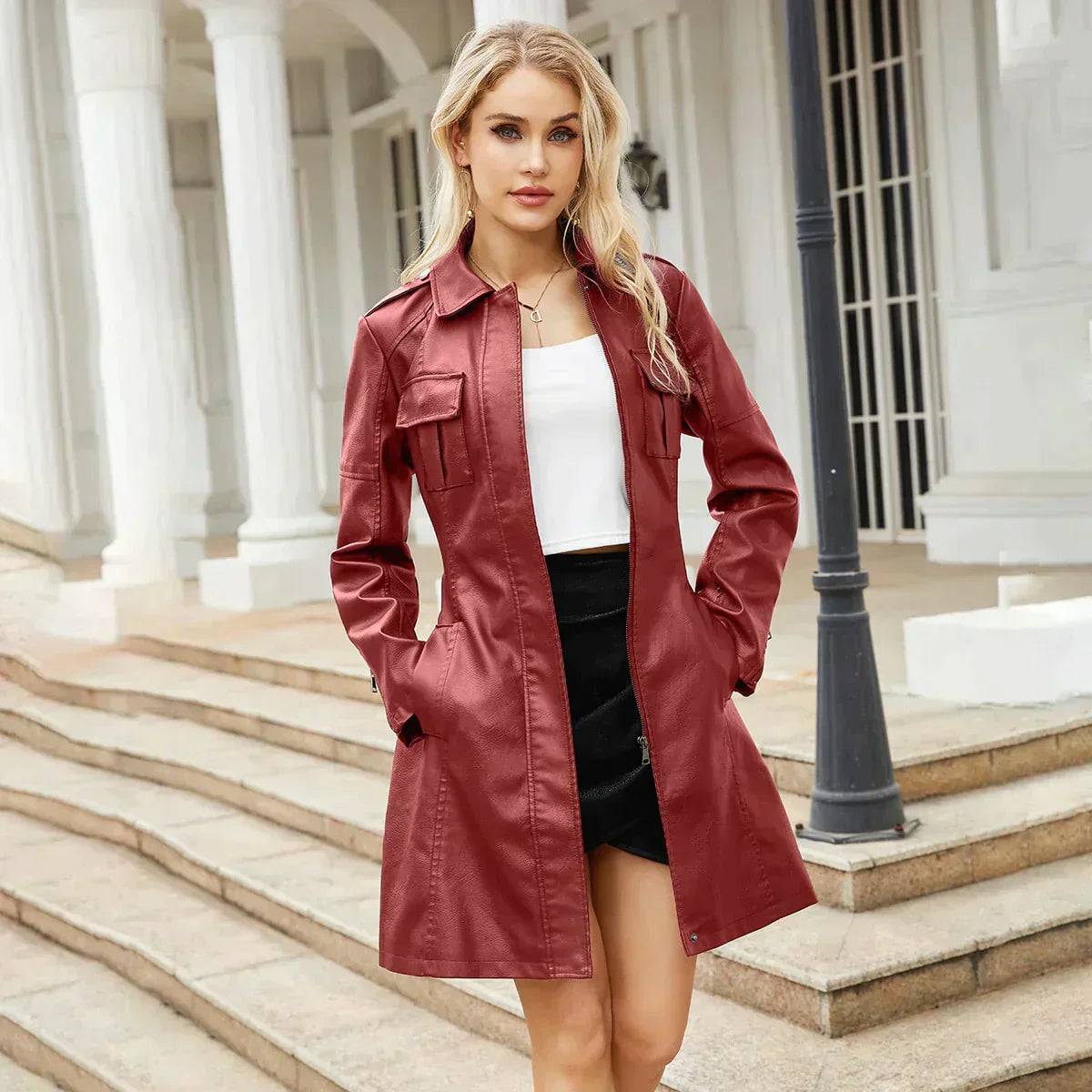 Elegante Leren Jas voor Koudere Maanden