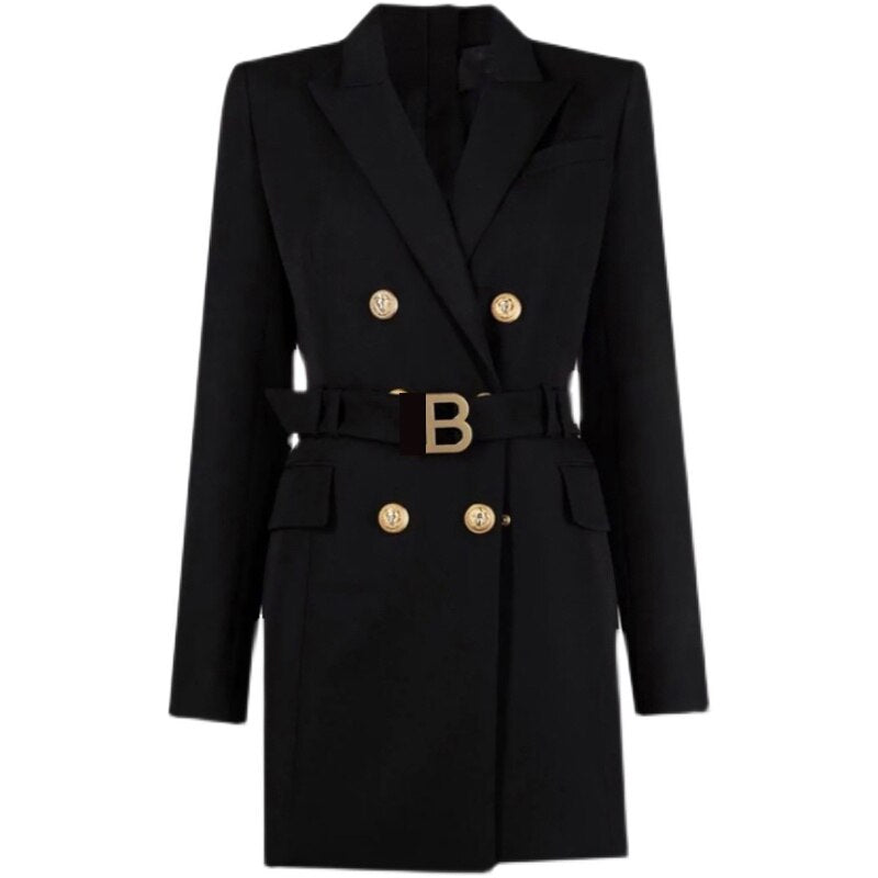 Elegante Blazerjurk met Luxe Knopen en Taille Riempje
