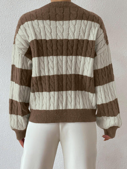 Elegante Gestreepte V-hals Trui voor Herfst/Winter