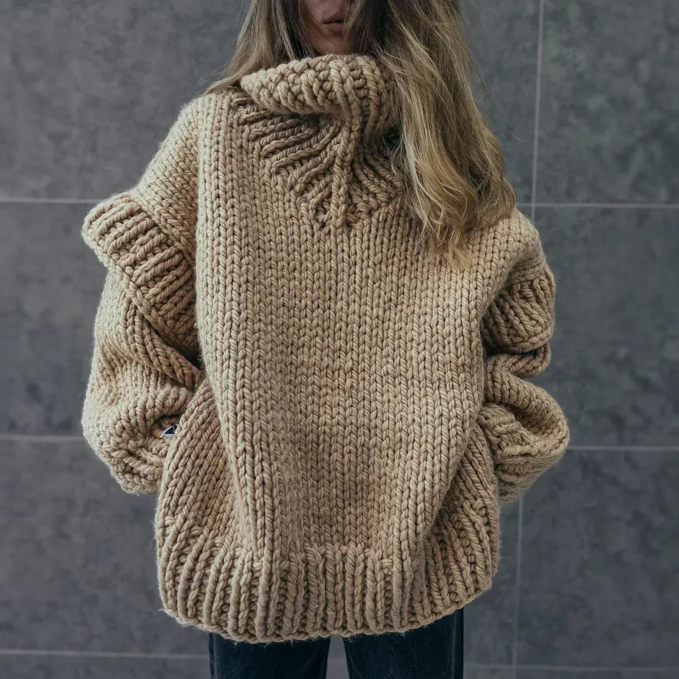 Sophie - Trendy Grof Gebreide Coltrui met Elegante Mouwen