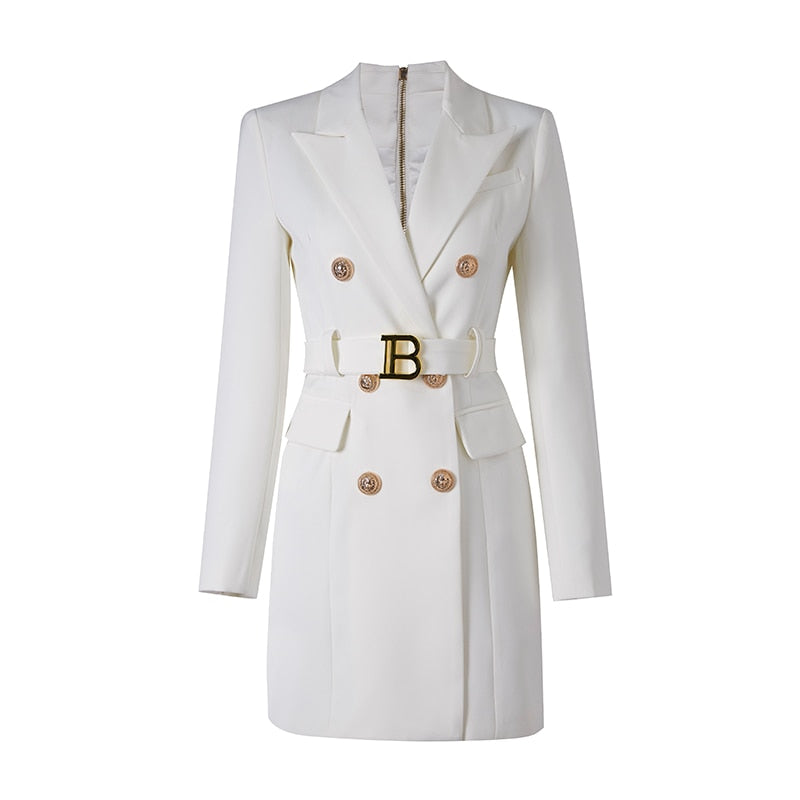 Elegante Blazerjurk met Luxe Knopen en Taille Riempje