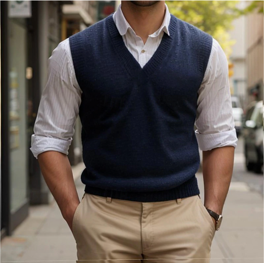 Victor - Retro Mouwloze V-Hals Sweater
