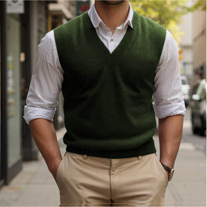 Victor - Retro Mouwloze V-Hals Sweater