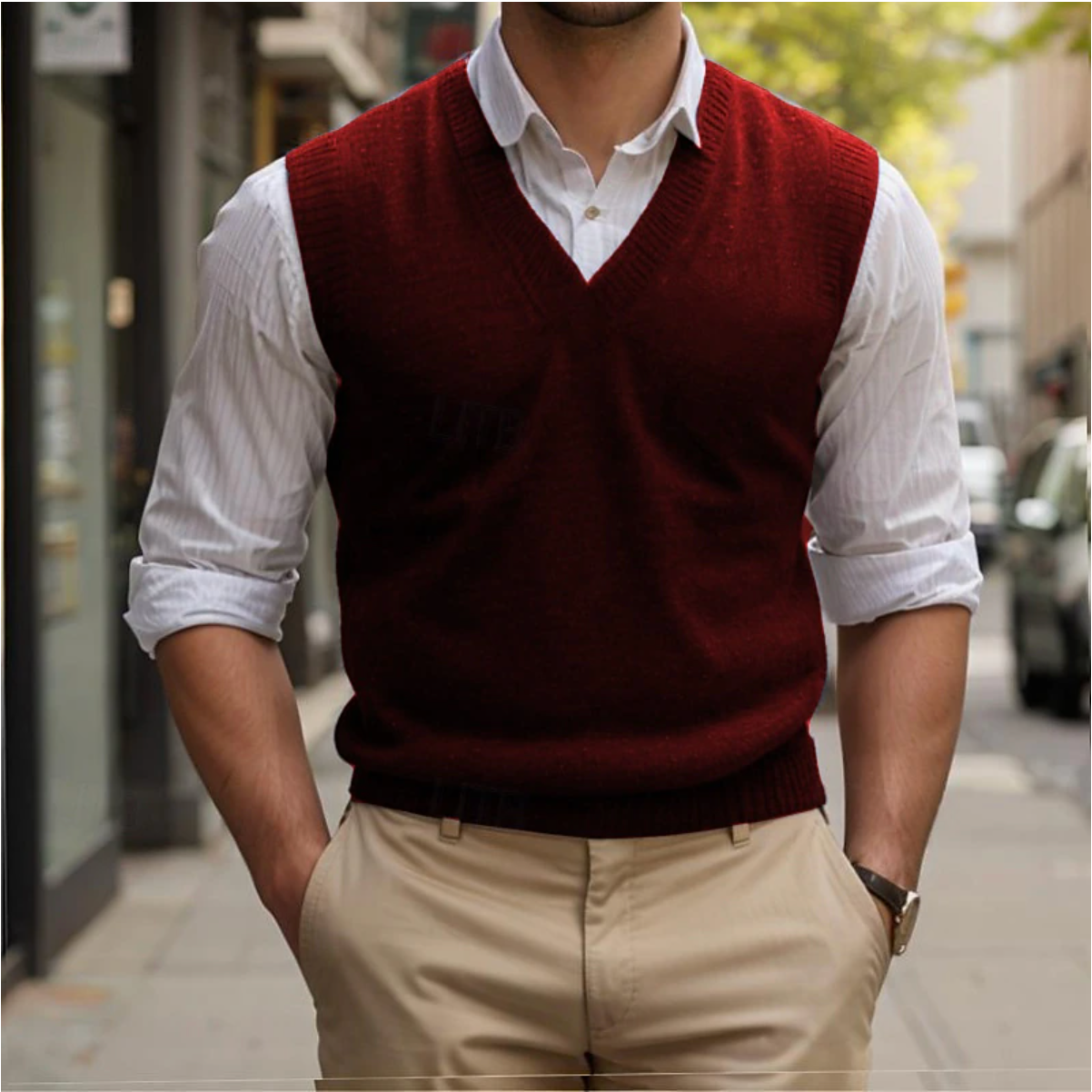 Victor - Retro Mouwloze V-Hals Sweater