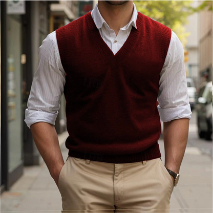 Victor - Retro Mouwloze V-Hals Sweater