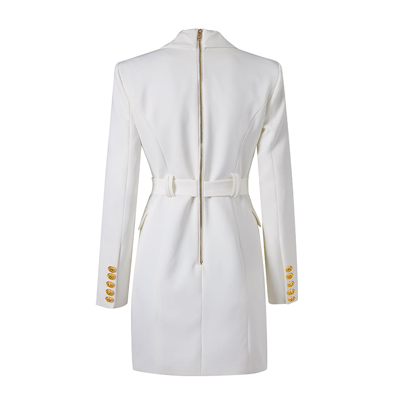 Elegante Blazerjurk met Luxe Knopen en Taille Riempje