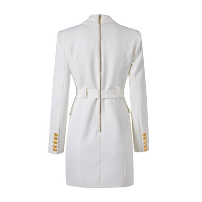 Elegante Blazerjurk met Luxe Knopen en Taille Riempje